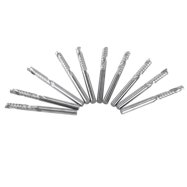 10pcs 1/8 Shank Single Flute End Mill Bits CNC PVC MDF Cutting Tool 3.175mm Diameter 22mm Cutting Edge Length 